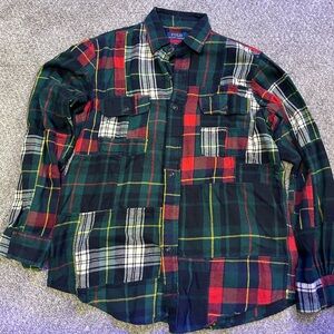 Men’s Polo Ralph Lauren Green Patchwork Flannel Shirt, Size Medium, Classic Fit